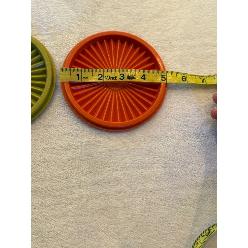 Tupperware Servalier Lids Vintage Sunburst  Green Orange 812-20 812-33 5in